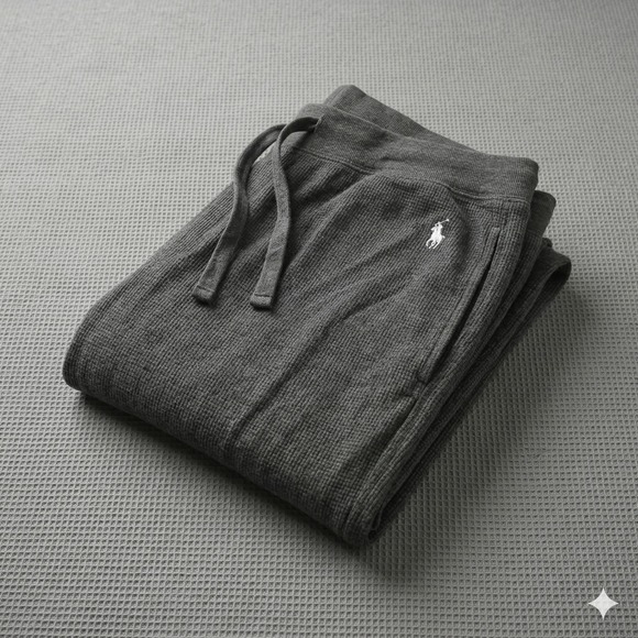 Polo Ralph Lauren Mens XL Grey Waffle Knit Sleepwear Lounge Pants Drawstring - Picture 5 of 16